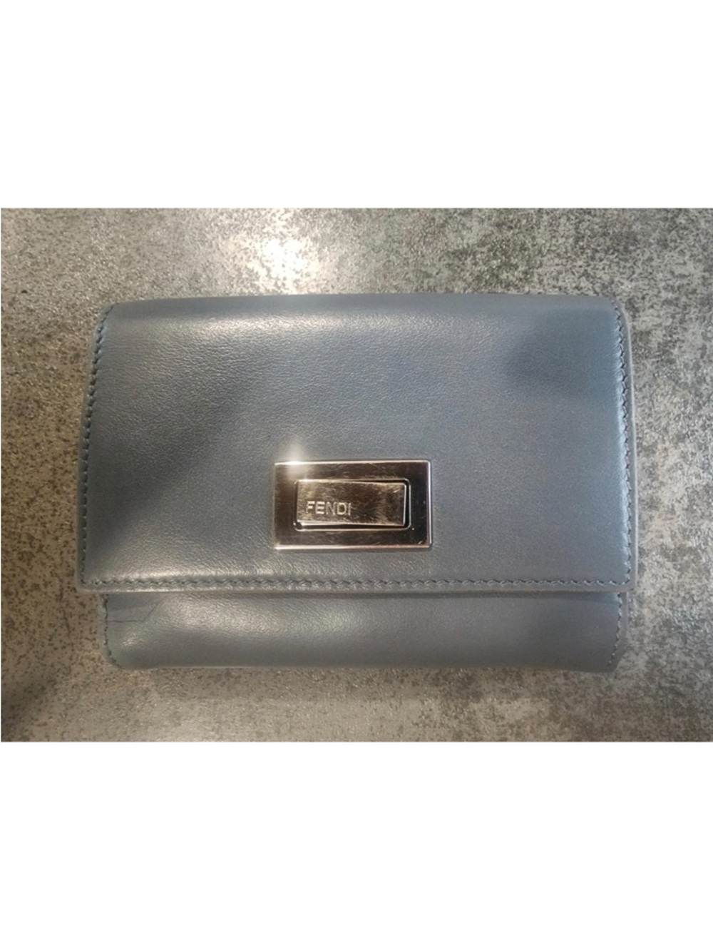 Fendi Smooth Slate Blue Leather Wallet with Metal Logo